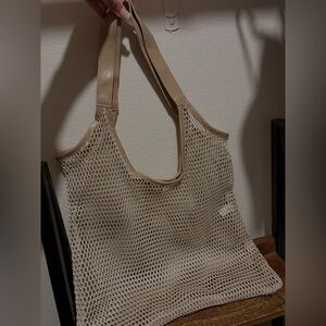 Elegant Beige Mesh Beach Tote Bag